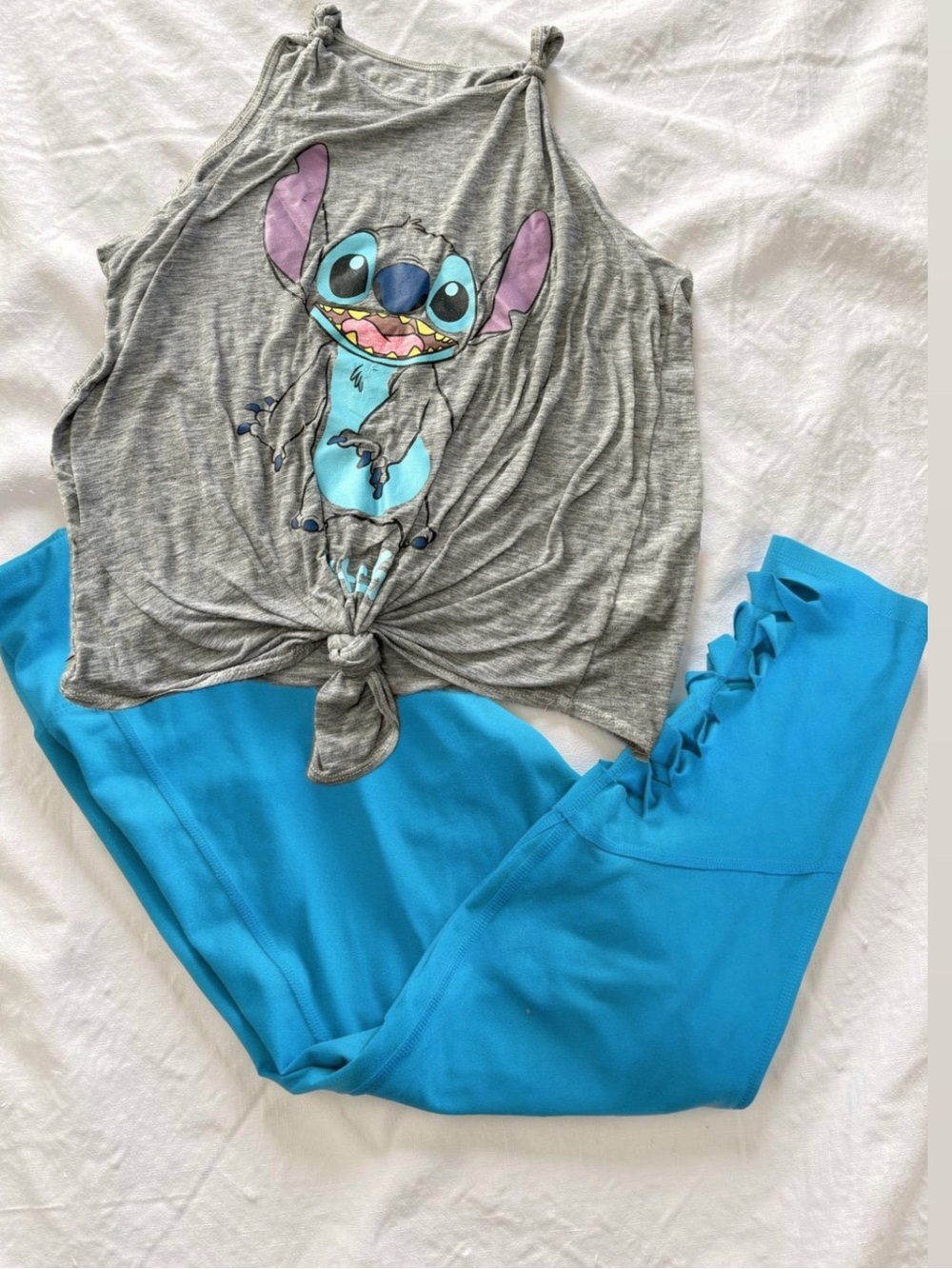 Disney Stitch Graphic Tank Top & DSG Blue Leggings Women’s Large Y2K Activewear